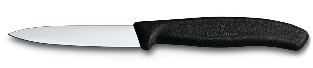 Фото нож для овощей VICTORINOX SwissClassic стальное лезвие 8 см с заострённым кончиком чёрная пластиковая рукоять с гарантией