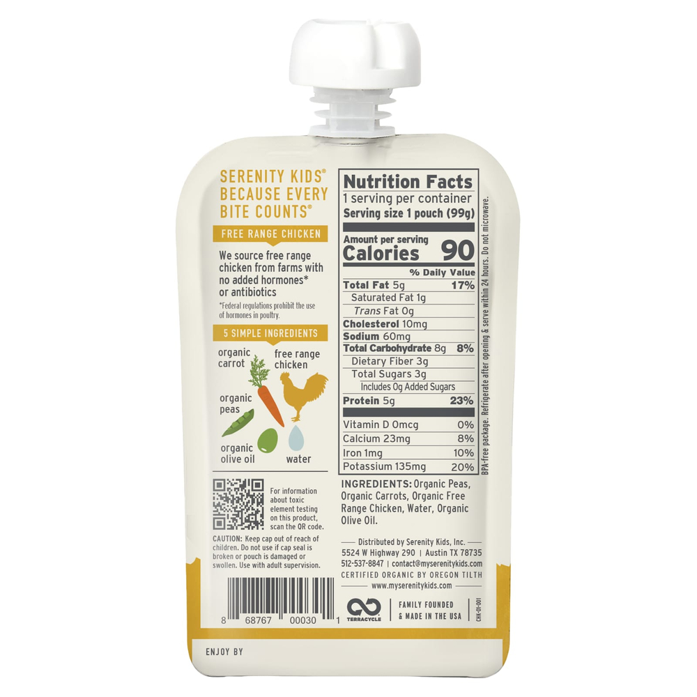 Serenity Kids, курица от курицы с горохом и морковью, для детей от 6 месяцев, 99 г (3,5 унции)