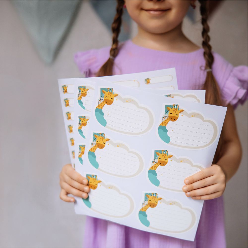 Наклейки для школы Жираф (бежевый), 56 шт