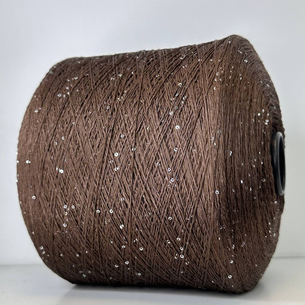 LINETTE PAILLETES - 80% лен, 20% п/а, микропайетки 2мм, ; 450м\100гр; цвет: «шоколад», пайетки серебро