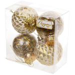 Новогодние шары 6 см (набор 4 шт) «Яркая метель», золото/белый