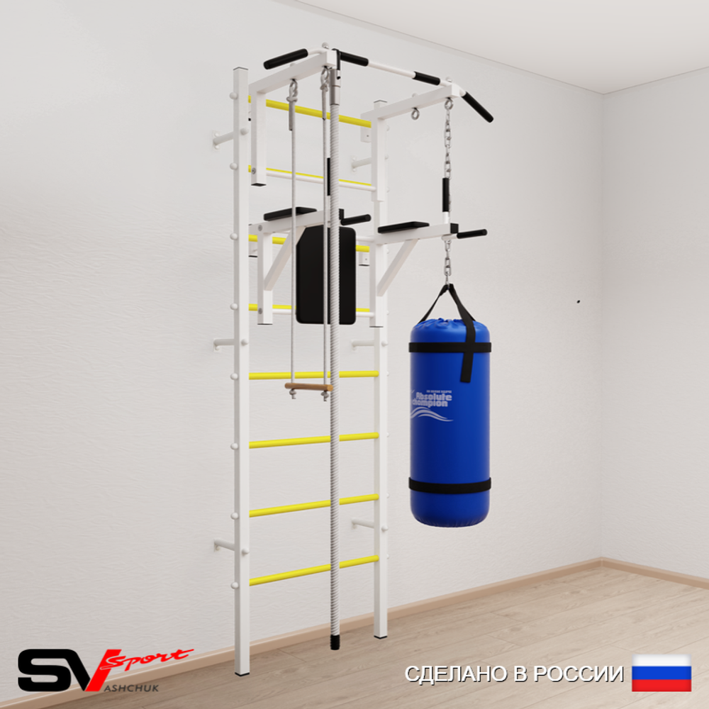 Шведская стенка Sv Sport усиленная 6762 (Турник стандарт/Брусья/Канат/Трапеция/Цепь/Мешок 22кг)