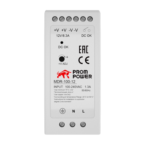Источник питания MDR-100-12, на выходе 12 В DC, 7,5A, 100 Вт. Входное  85-264 В AC (120-370 В DC)