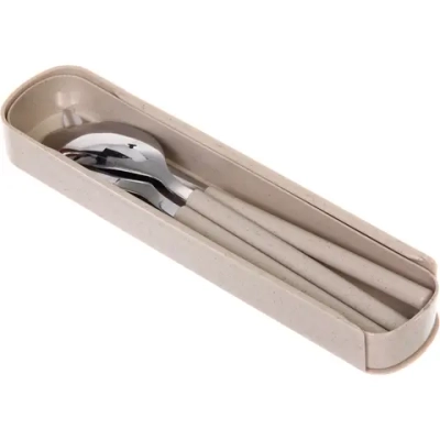 Набор столовых приборов «ЭкоЛайф» 3шт (ложка, вилка, нож) в футляре, бежевый