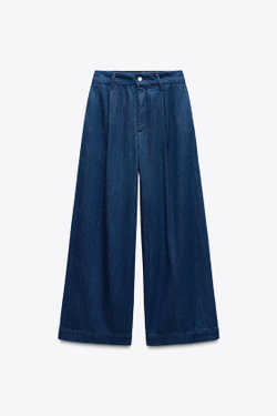 ZARA ДЖИНСЫ Z1975 BALLOON С ВЫСОКОЙ ПОСАДКОЙ И ЗАЩИПАМИ, СИНИЙ