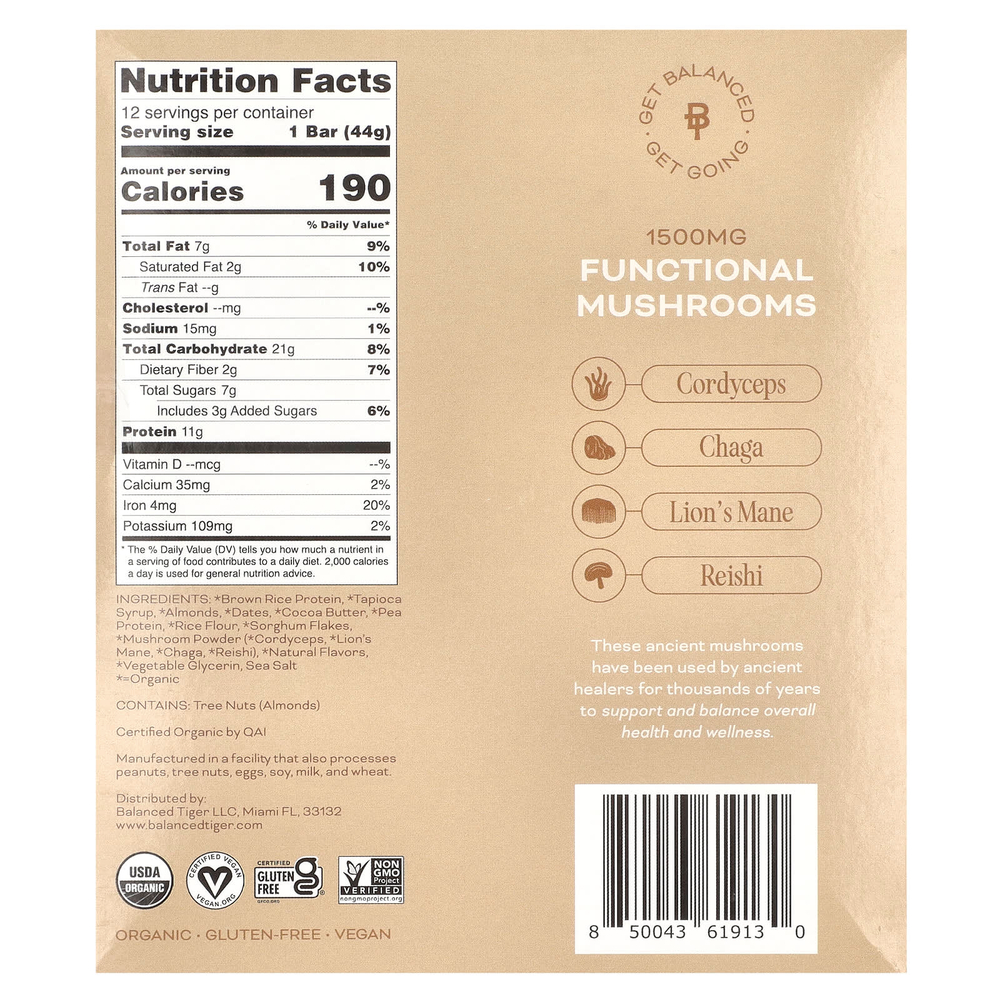 Balanced Tiger, протеиновый батончик, со вкусом ванильного чая, 12 батончиков по 44 г (1,55 унции)