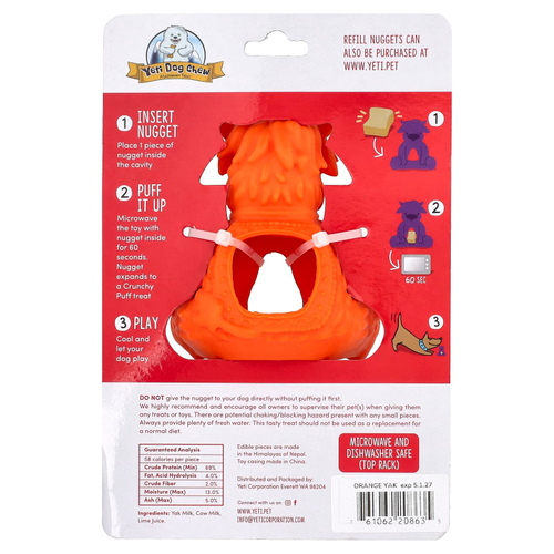 Yeti Dog Chew, Puff & Play, жевательные конфеты для собак, апельсин, 4 жевательных конфеты, 1 дозатор