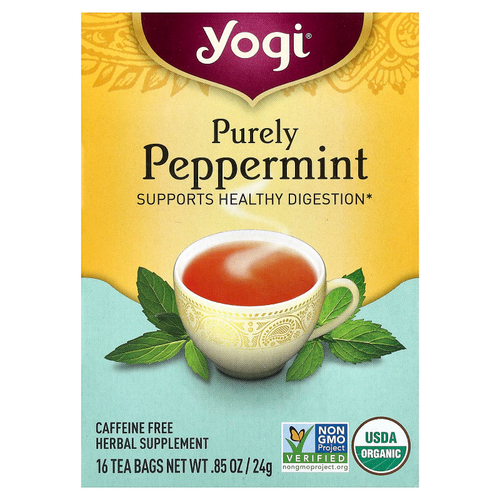 Yogi Tea, Purely Peppermint, без кофеина, 16 чайных пакетиков, 24 г (0,85 унции)