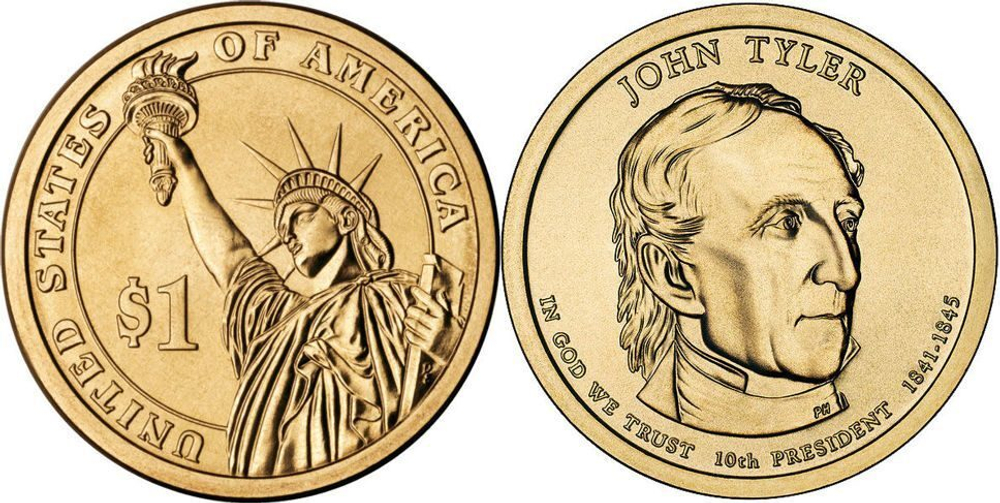 США. 1 доллар. Президенты. №10. 2009. John Tyler / Джон Тайлер. D. UNC