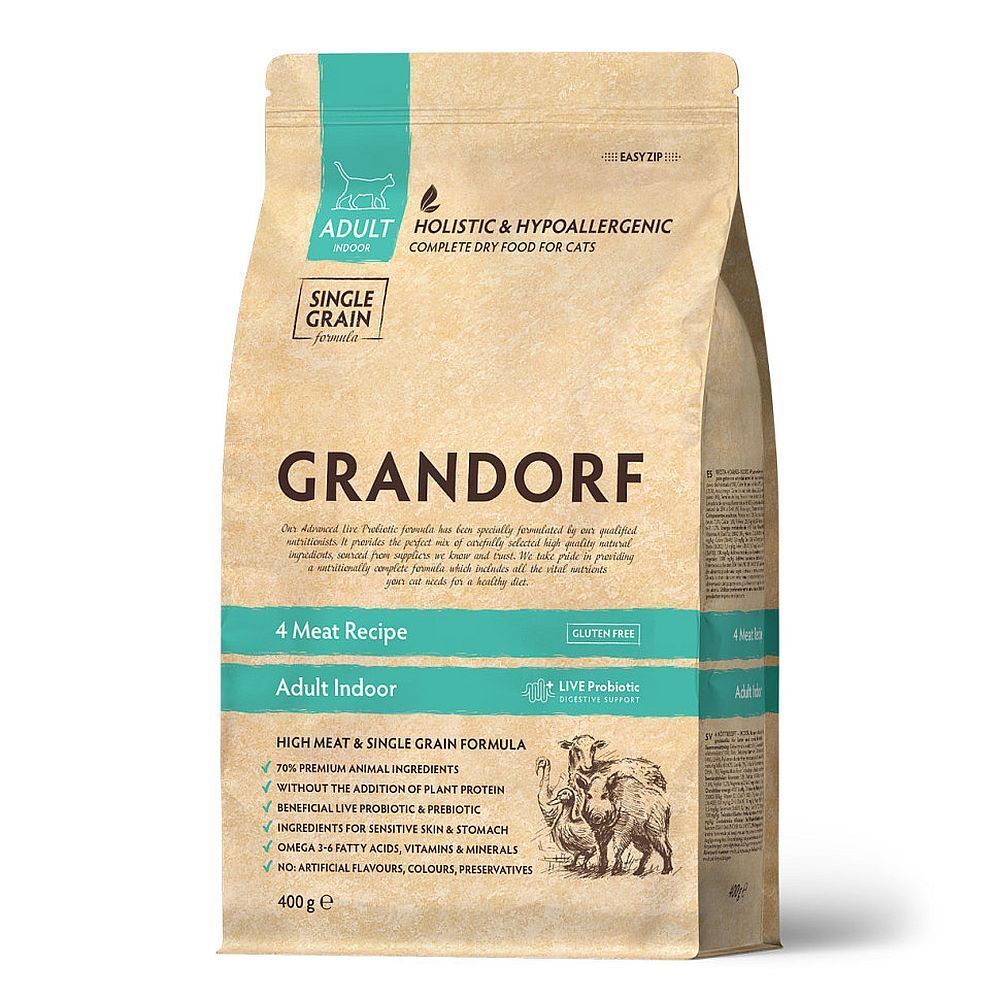 GRANDORF CAT 4 Meat&amp;Rice PROBIOTIC INDOOR (4 мяса с рисом и пробиотиками для кошек) 400 гр.