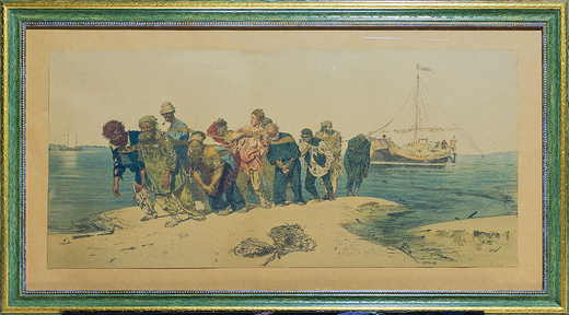 Репин И. Е. Бурлаки на Волге. Бумага, цветная литография, 1873