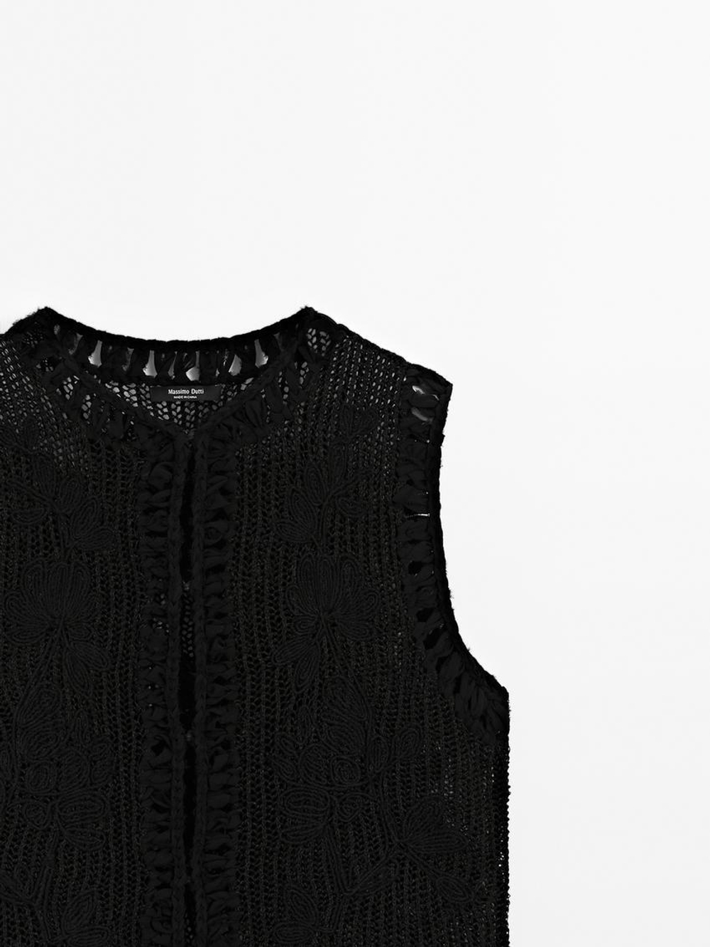 Massimo Dutti Трикотажный жилет с вышивкой, черный
