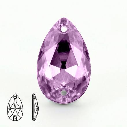 Стразы пришивные из стекла, цвет Light Amethyst, форма Teardrop / Pear