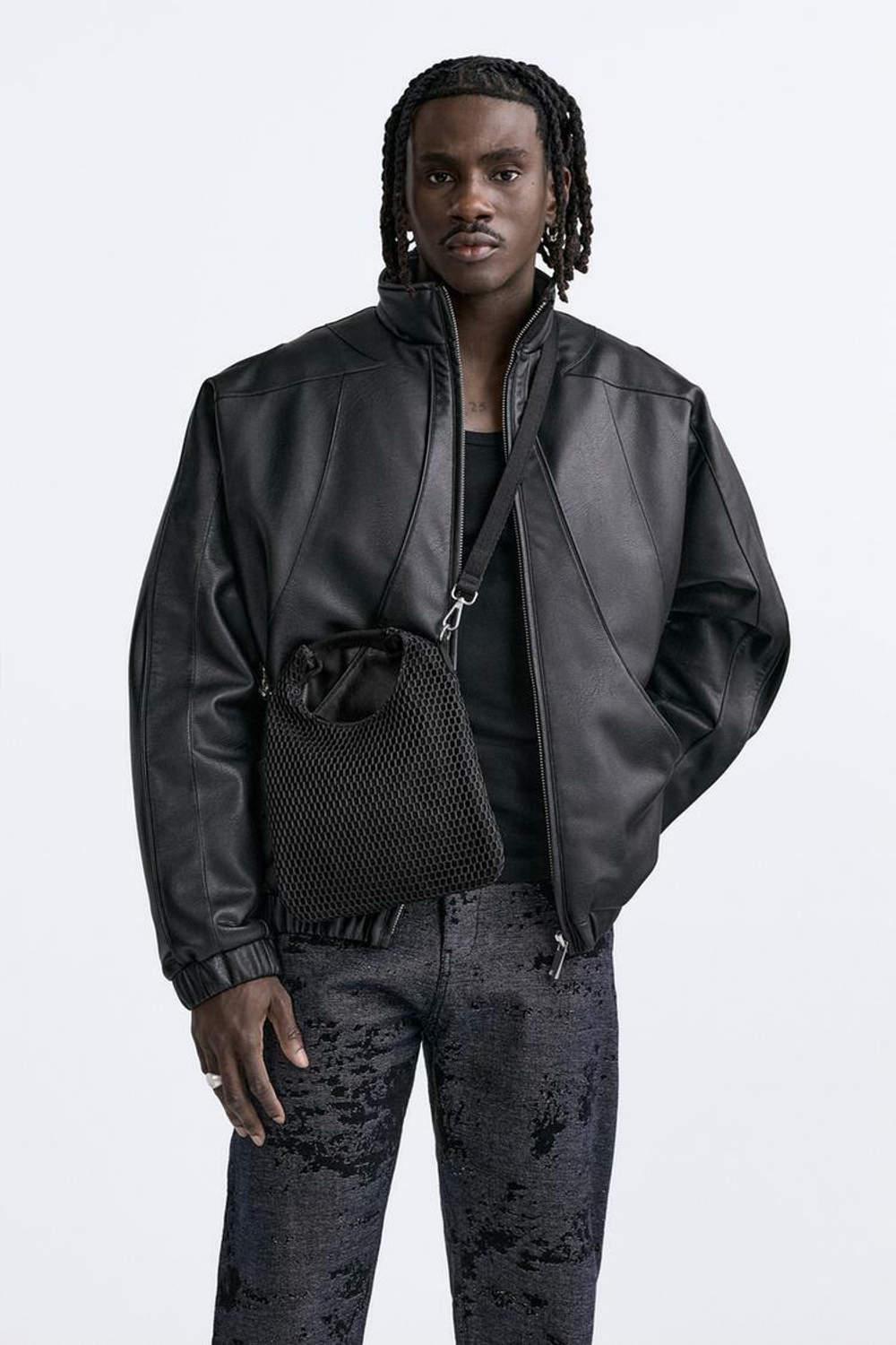 ZARA НЕБОЛЬШАЯ СЕТЧАТАЯ СУМКА, ЧЕРНЫЙ