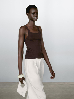 Massimo Dutti Топ из 100% хлопка в рубчик, бордово-красный