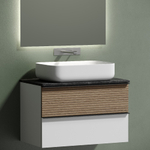 Тумба подвесная Sancos Delta, Дуб светлый/белый 790х445х500, под столешницу без отверстия под смеситель, цвет Black Sky