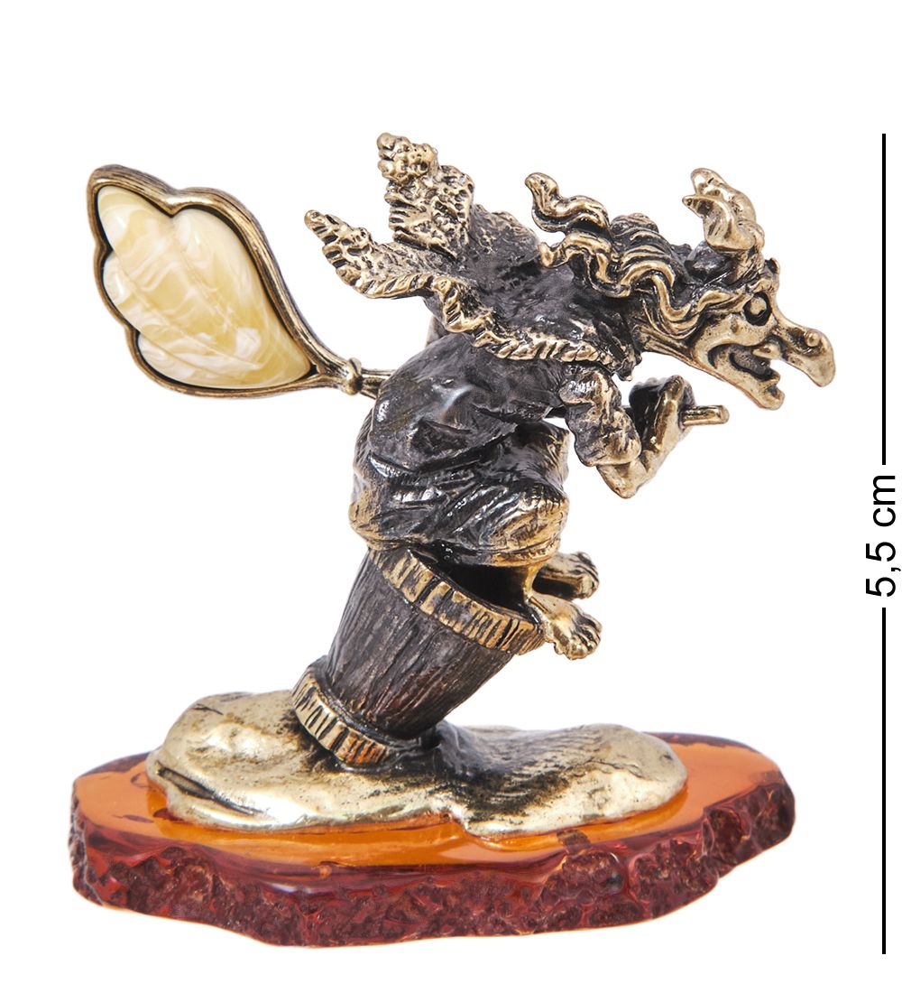 Народные промыслы AM-4129 Фигурка «Баба Яга навеселе» (латунь, янтарь)