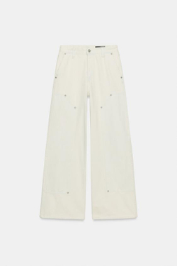 ZARA ДЖИНСЫ ZW COLLECTION СО СРЕДНЕЙ ПОСАДКОЙ И ХЛЯСТИКОМ, ЭКРЮ