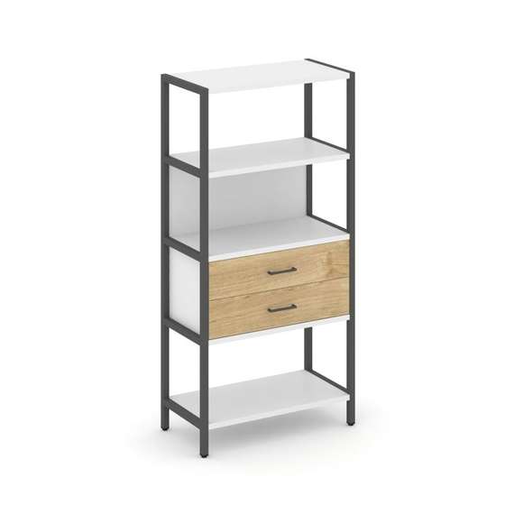 Shelf System Односекционный стеллаж четырехярусный с ящиками SN.STM-412 Белый/Тиквуд Светлый/Металл