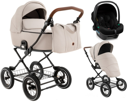 Детская коляска Roan Bass Next Classic Кожа d12 3 в 1 с автокреслом Elo Lux Black RCL301/1 Island Stone