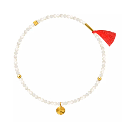 браслет из перламутра с золотым мятым листом