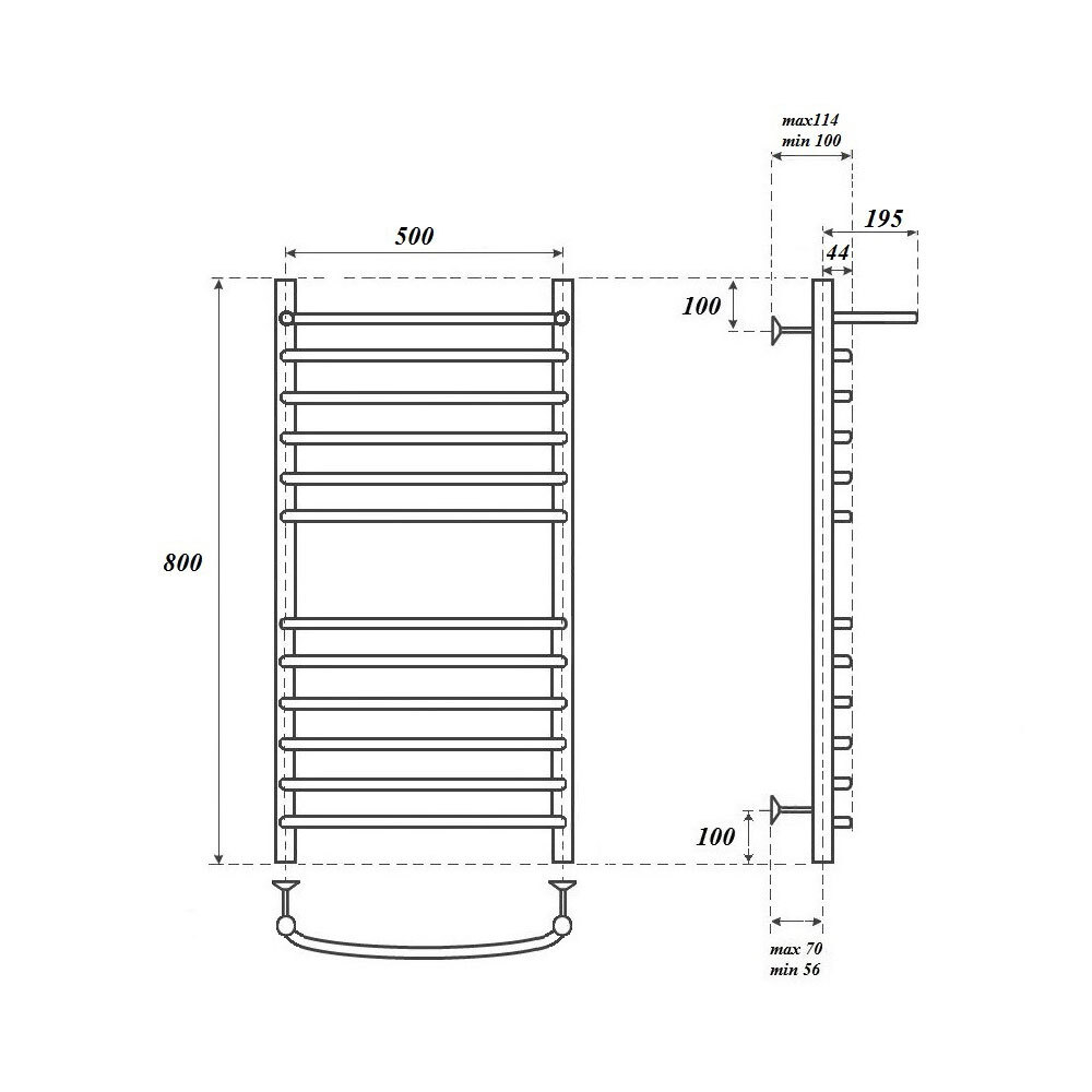 Полотенцесушитель водяной Point Альфа PN05158SP П11 500x800 с полкой, хром