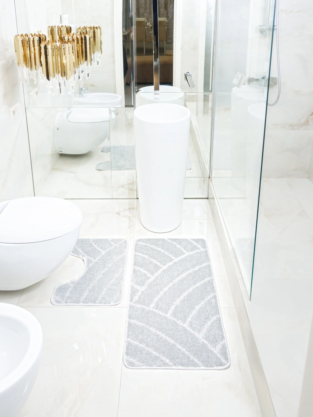 Комплект ковриков для ванной и туалета My Crystal серия Gold 60*100 и 50*60 Радуга,светло-серый