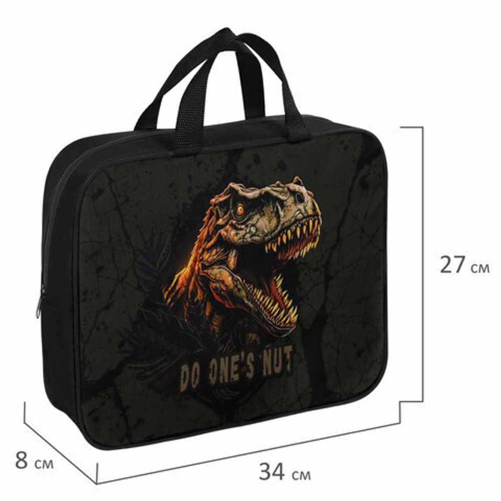 Папка на молнии с ручками BRAUBERG А4, 1 отделение, полиэстер, 80 мм, "Dino attack", 272179