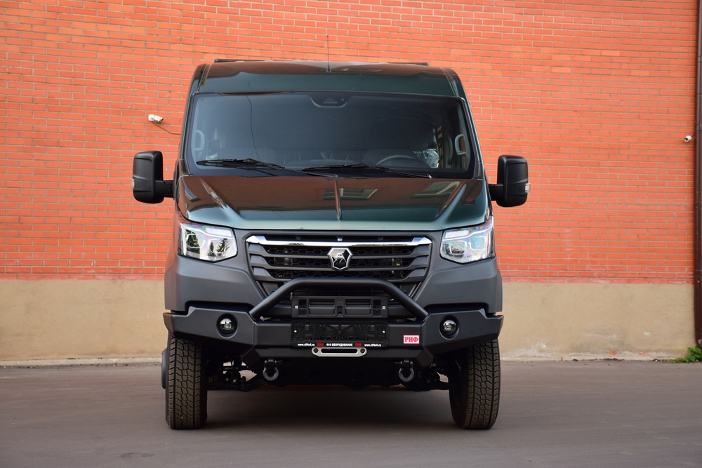 Бампер силовой передний для ГАЗ Соболь NN под штатные фары, с центральной защитной дугой, стандарт РИФ