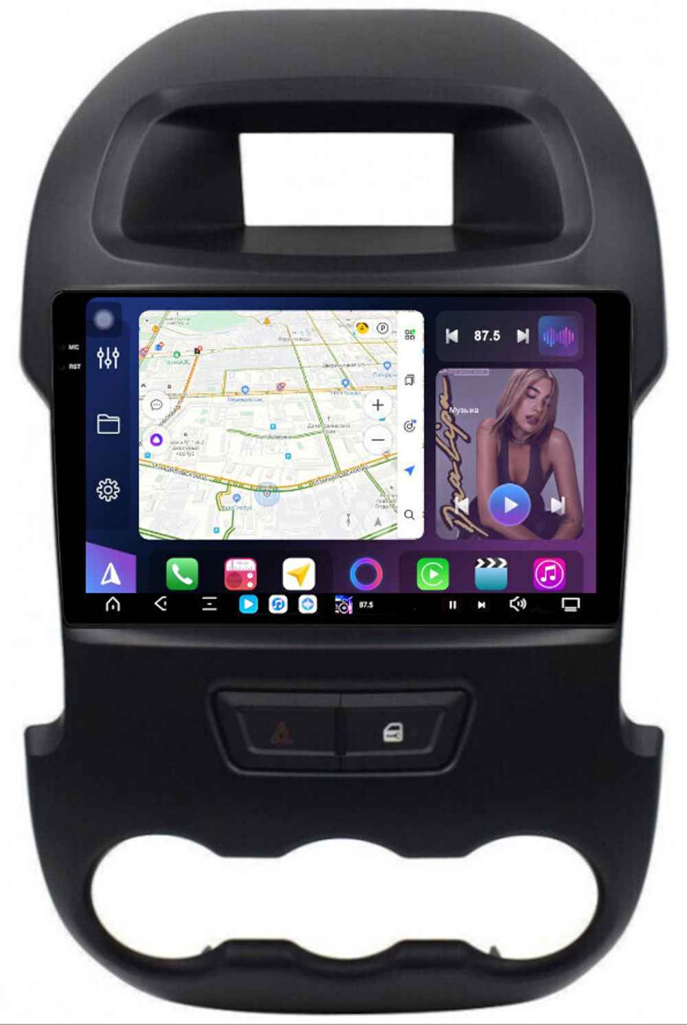 Магнитола для Ford Ranger 3 2011-2015 (рамка тип 2) - FarCar GX245M монитор 9.5" 2K QLED на Android 14, TS20, 6+128Гб, CarPlay, 4G SIM-слот