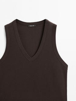 Massimo Dutti Футболка из мерсеризованного хлопка без рукавов, коричневый