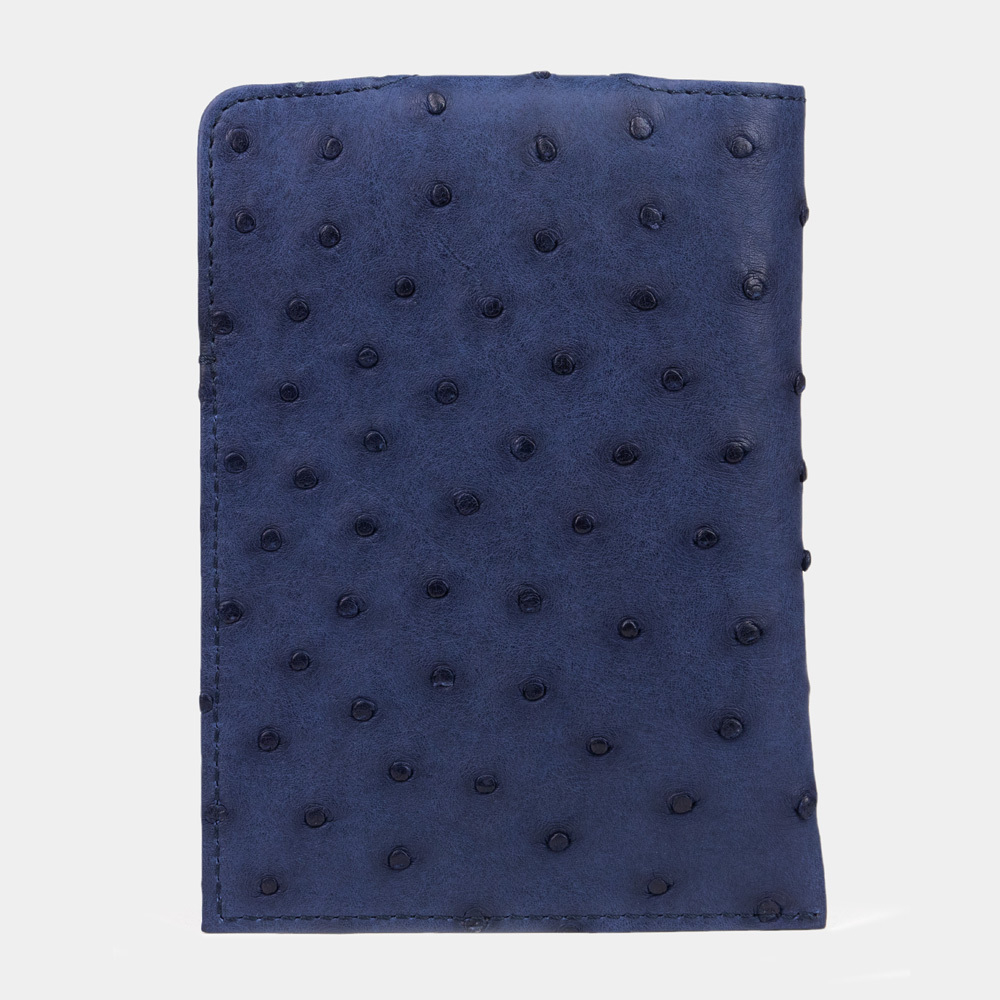 Обложка-кармашек для паспорта London из кожи страуса, синего цвета