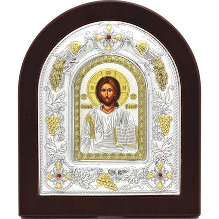 Иисус Христос - Спас Вседержитель. Икона Иисуса Христа в серебряном окладе. 12 х 14 см