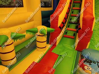 Надувной батут "Страна Сафария" с крышей и высокими горками 10*7*6 м