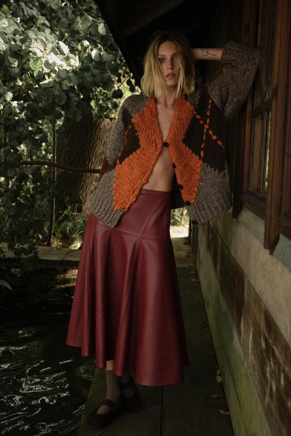 ZARА КАРДИГАН С УЗОРОМ «РОМБЫ», КОРИЧНЕВЫЙ С СЕРЫМ ОТТЕНКОМ