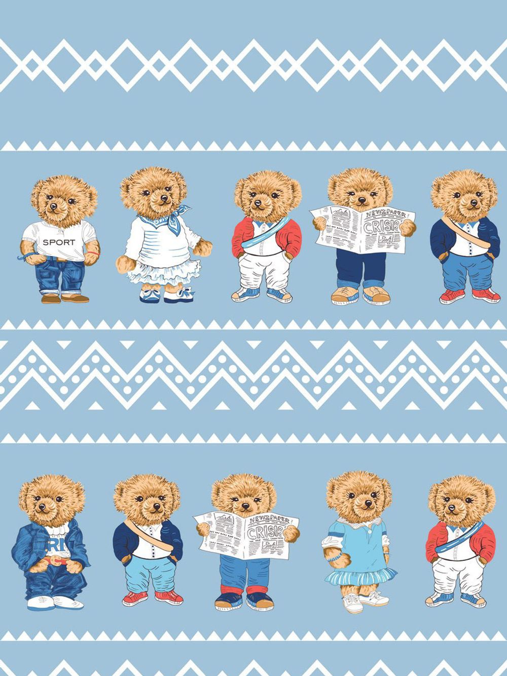 Постельное белье Сказка "Мишки/Гусиная лапка" семейное Наволочка 50х70 см 2 шт Простынь 240х215 см Пододеяльник 145х215 см(2шт) , перкаль