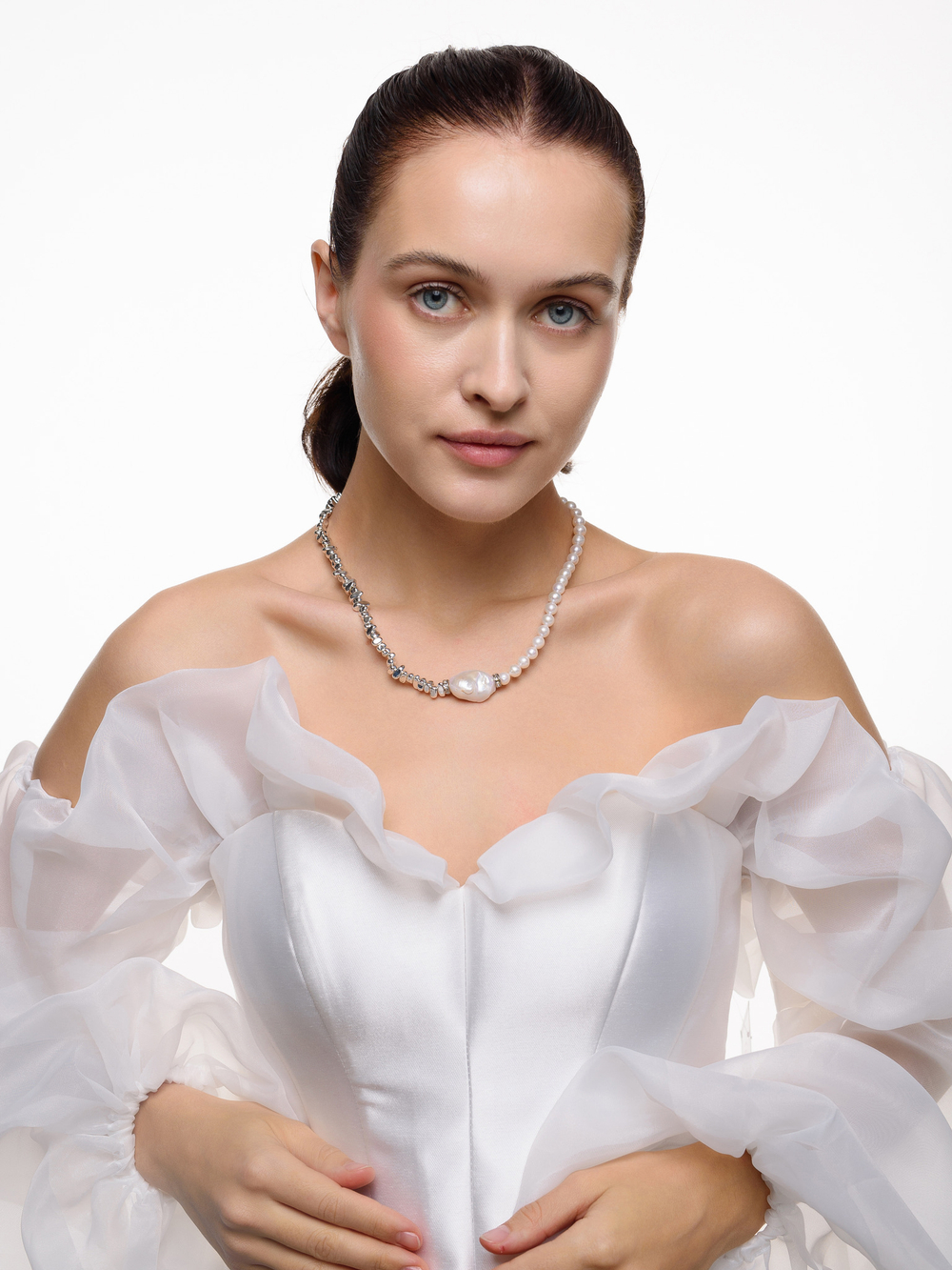 Колье Bicolor с жемчугом и гематитом Silver