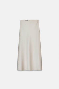 ZARA АТЛАСНАЯ ЮБКА МИДИ, ТЕМНО-БЕЖЕВЫЙ