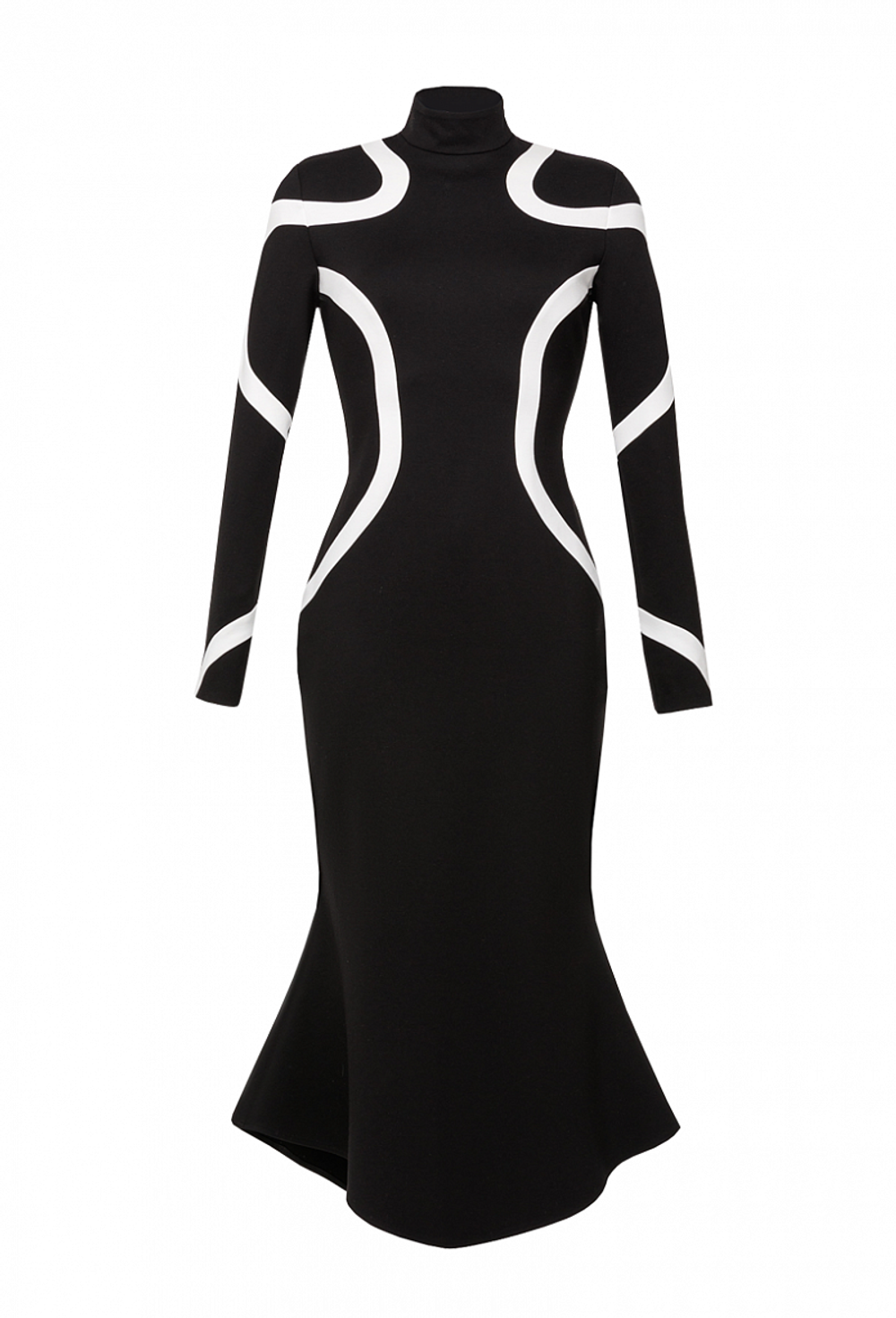 Fall/Winter 2021 Чёрное трикотажное платье с длинным рукавом силуэта годе