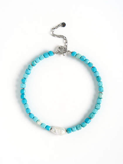 Колье "Pearl caramel blue" Silver