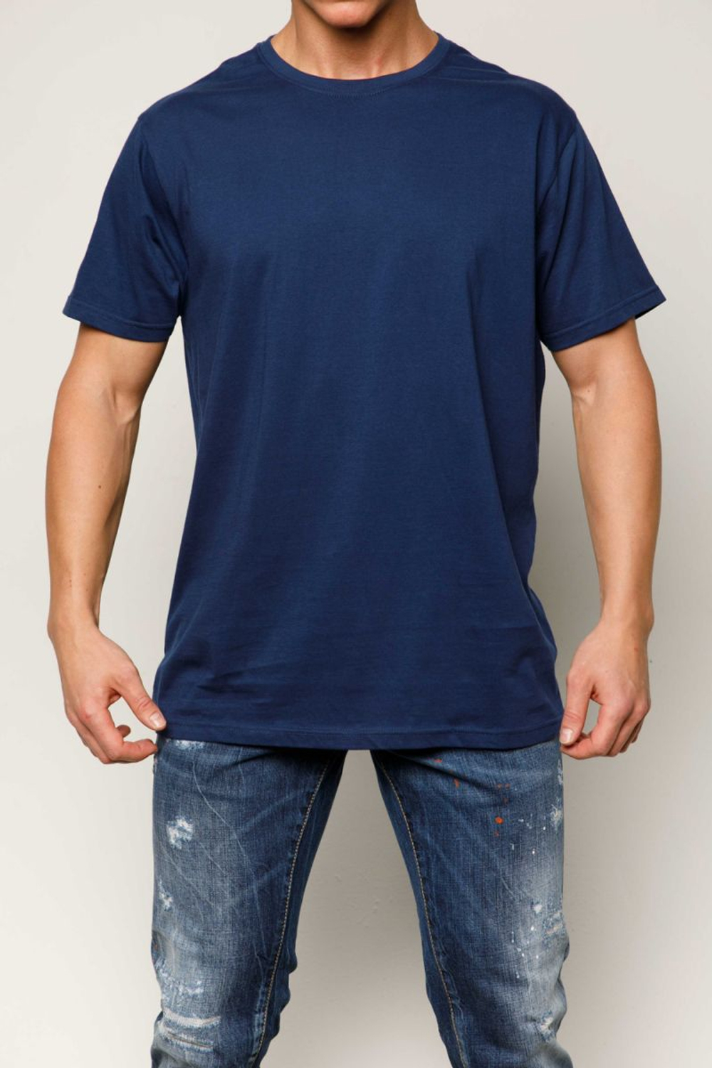 Мужская хлопковая футболка с круглым вырезом (Размер: M) (Цвет: синий)