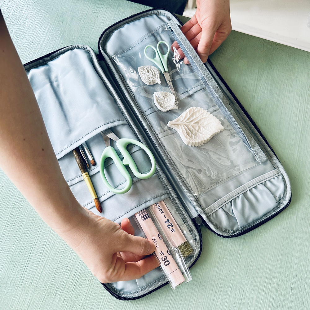 Органайзер пенал для спиц, проволоки, стеков и других инструментов для рукоделия (голубой, на молнии)