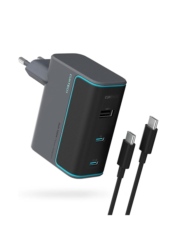 Быстрое зарядное устройство CUKTECH Gan 100W с кабелем USB C, 3-портовый PD, AD1003EU Gray