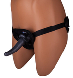 Страпон с 2 насадками и вибрацией UniStrap - 19 и 12 см. (Цвет: телесный с черным)