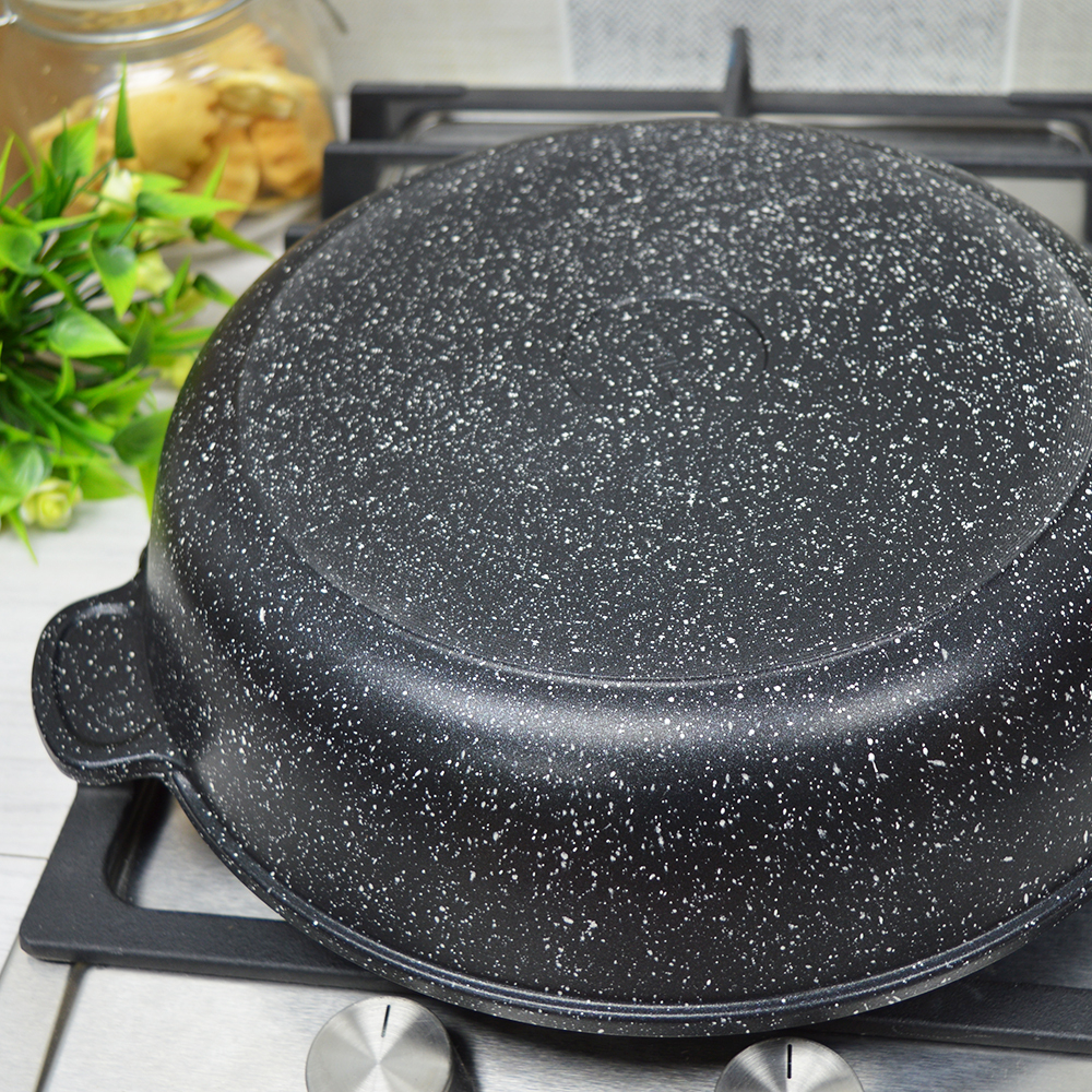 Сковорода 30см высота 7,5см Гранит со съемной ручкой и стеклянной крышкой, с3054аг