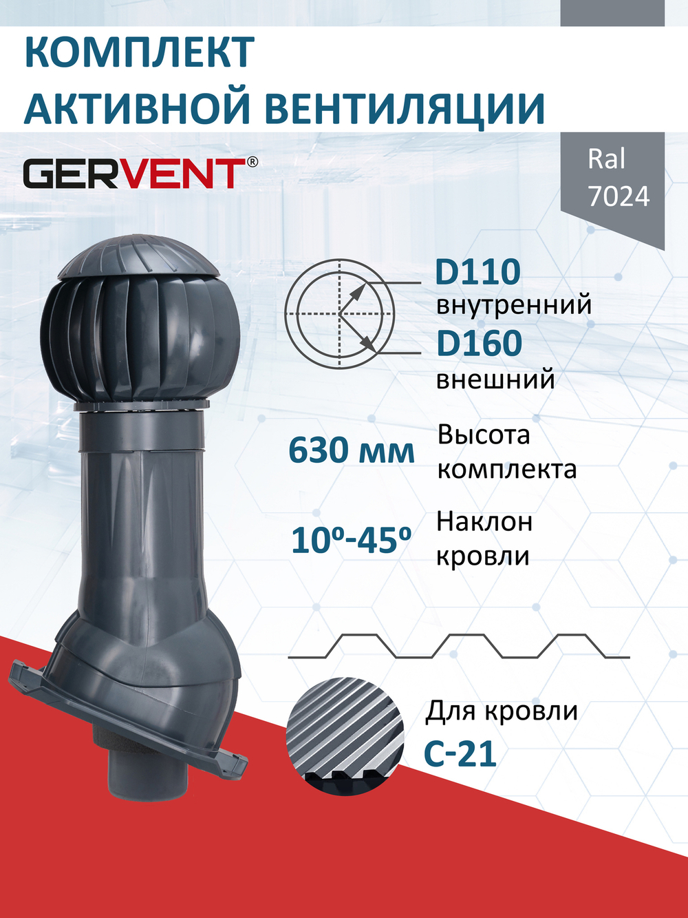 Готовый комплект изолированный серия Twister: PROF-21, Ø 110/160 мм, Gervent