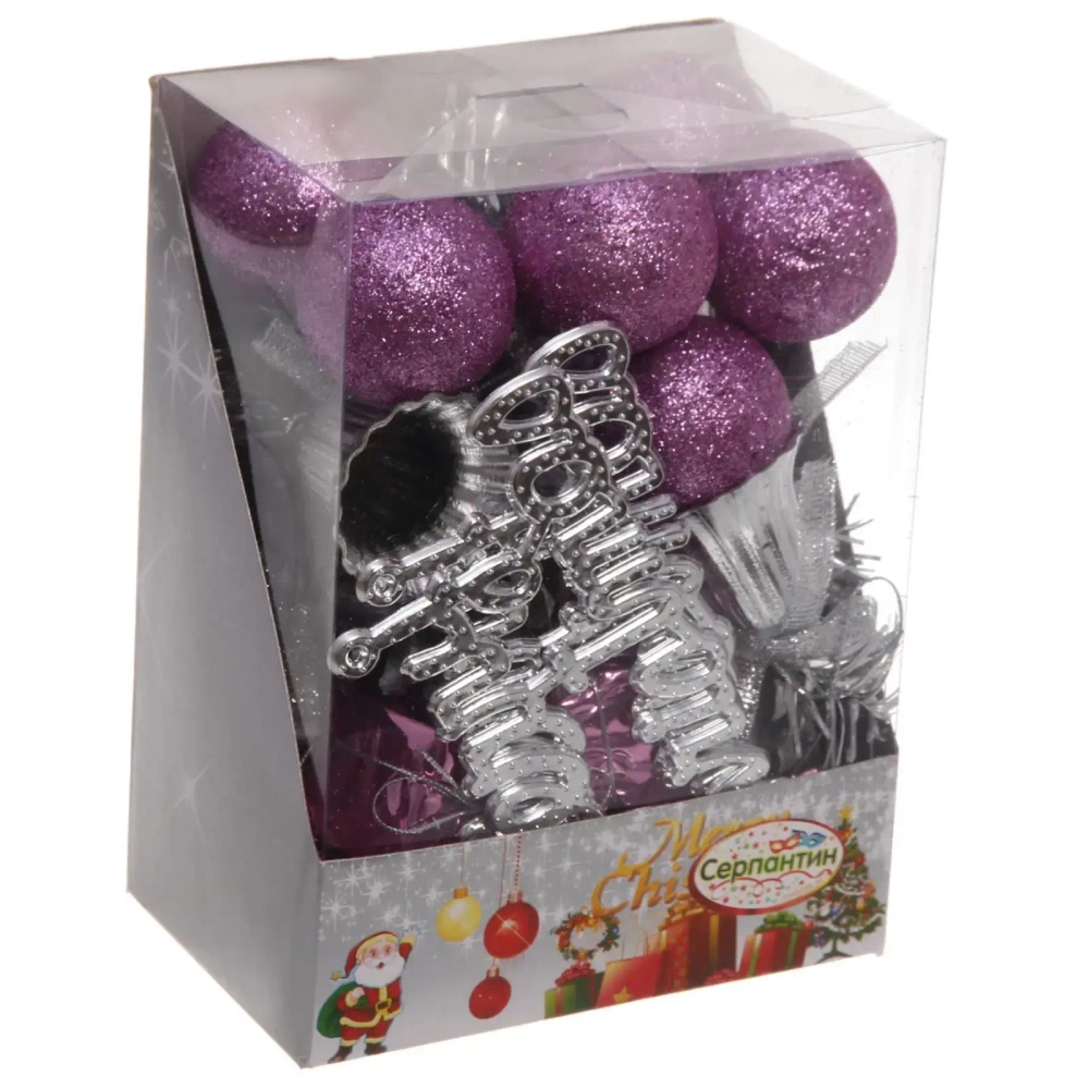 Набор украшений «Весёлая ёлочка» 3 см (32 предмета), фиолетовый/серебро