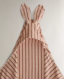 ZARA HOME ДЕТСКОЕ ПОЛОТЕНЦЕ С КАПЮШОНОМ В ПОЛОСКУ, РОЗОВЫЙ