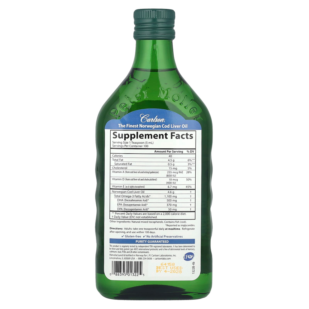 Carlson, Жир печени норвежской трески, обычный, без ароматизаторов, 500 мл (16,9 fl oz)