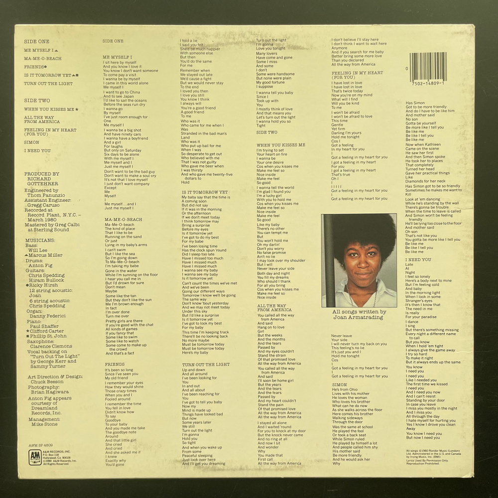 Joan Armatrading ‎– Me Myself I (США 1980г.)